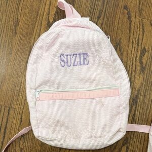 By MINT - SUZIE Personalized Pink Seersucker Backpack with Embroidery